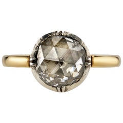 1.90 Carat Rose Cut Diamond Set in a Yellow Gold Engagement Ring