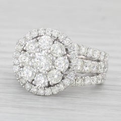 1.90ctw Round Diamond Halo Cluster Ring 10k White Gold Size 5.5 Cocktail