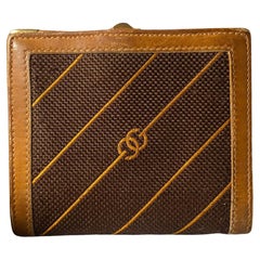 1980s Gucci Canvas Brown Leather Logo Clutch Wallet