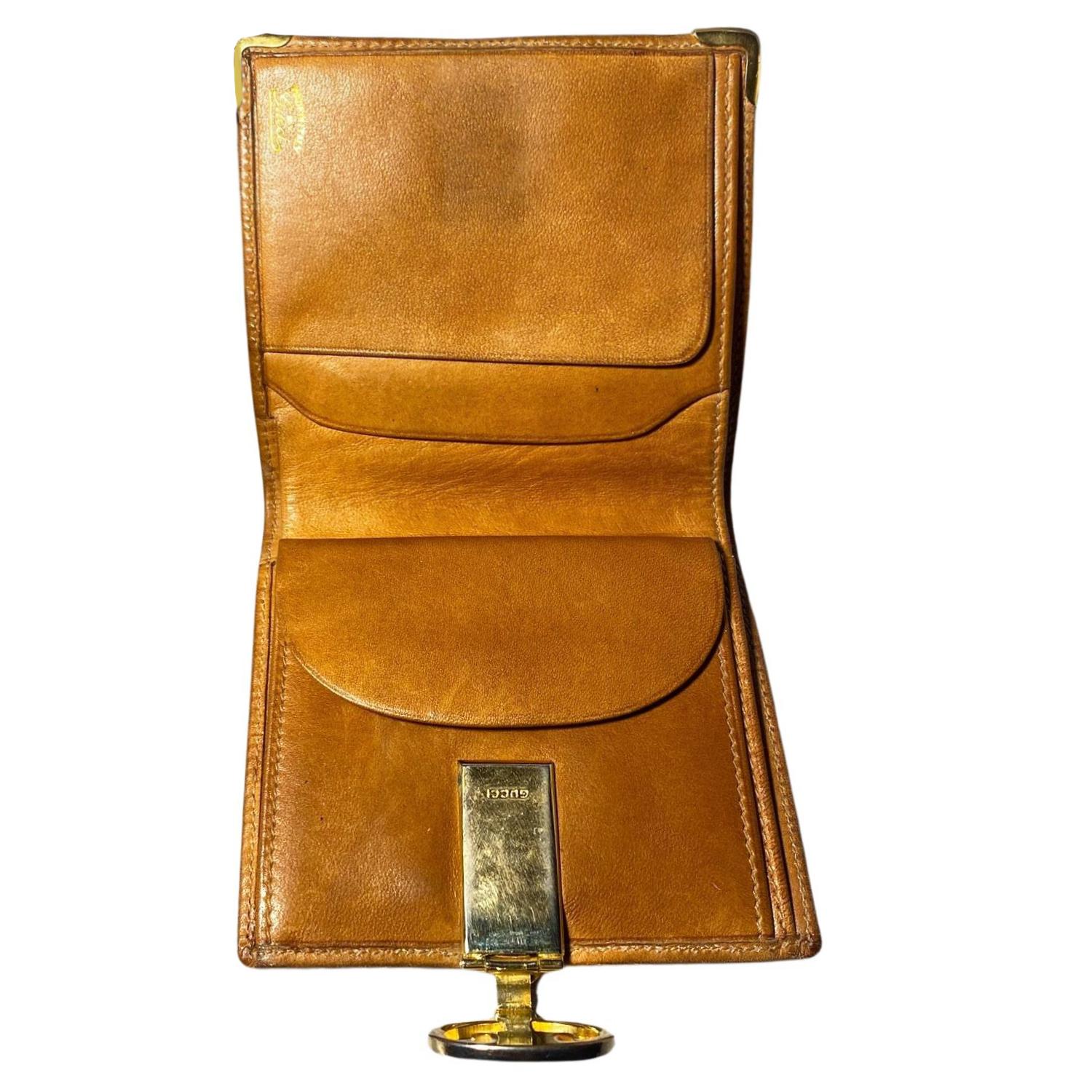 1980s Gucci Canvas Brown Leather Logo Clutch Wallet  Unisexe en vente