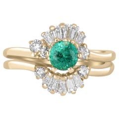 1.90tcw 14K Colombian Emerald & Diamond Accent Vintage Ballerina Ring