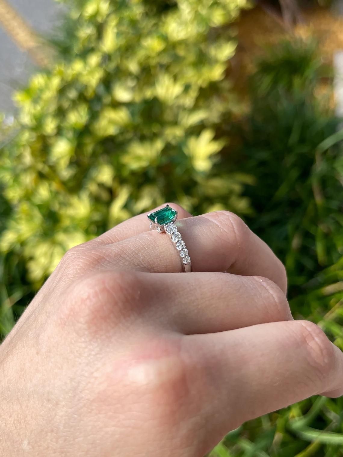 Modern 1.90tcw 14K Natural Emerald-Emerald Cut & Diamond Shank Engagement Ring For Sale