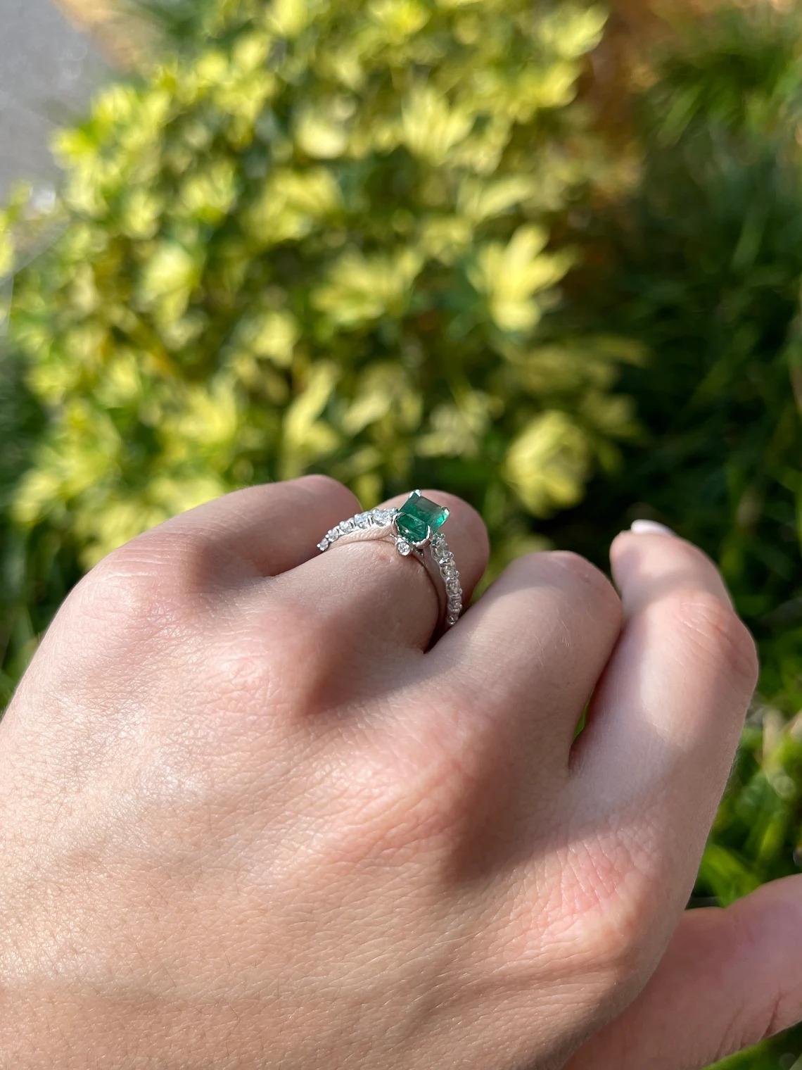 Women's 1.90tcw 14K Natural Emerald-Emerald Cut & Diamond Shank Engagement Ring For Sale