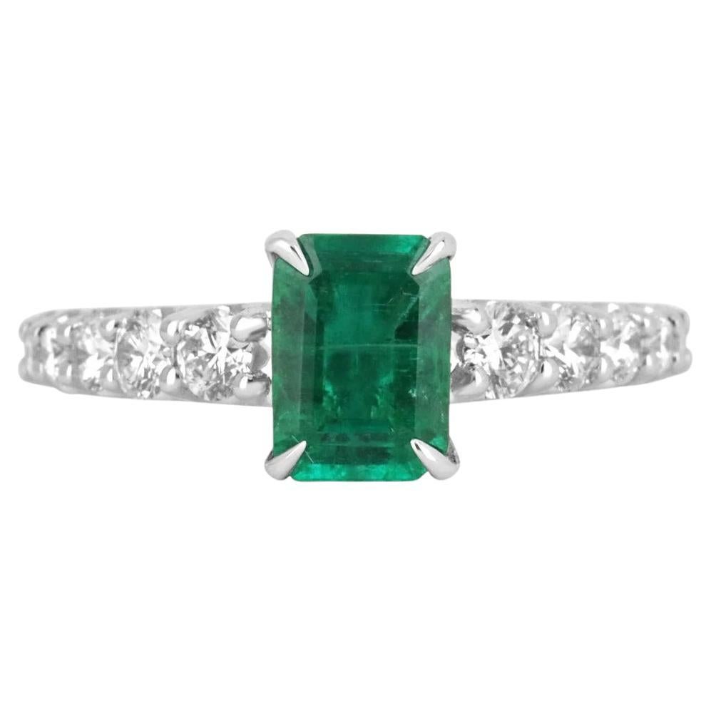 1.90tcw 14K Natural Emerald-Emerald Cut & Diamond Shank Engagement Ring For Sale