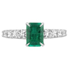 1.90tcw 14K Natural Emerald-Emerald Cut & Diamond Shank Engagement Ring