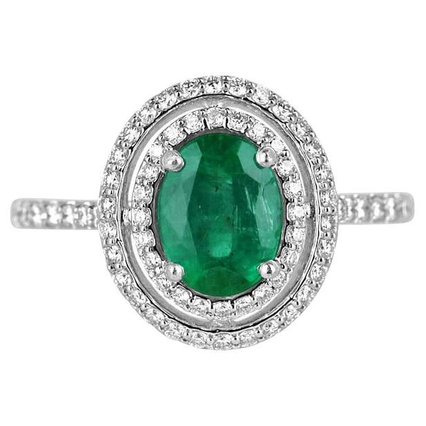 1.90tcw 14K Natural Oval Emerald & Double Diamond Halo Engagement Ring