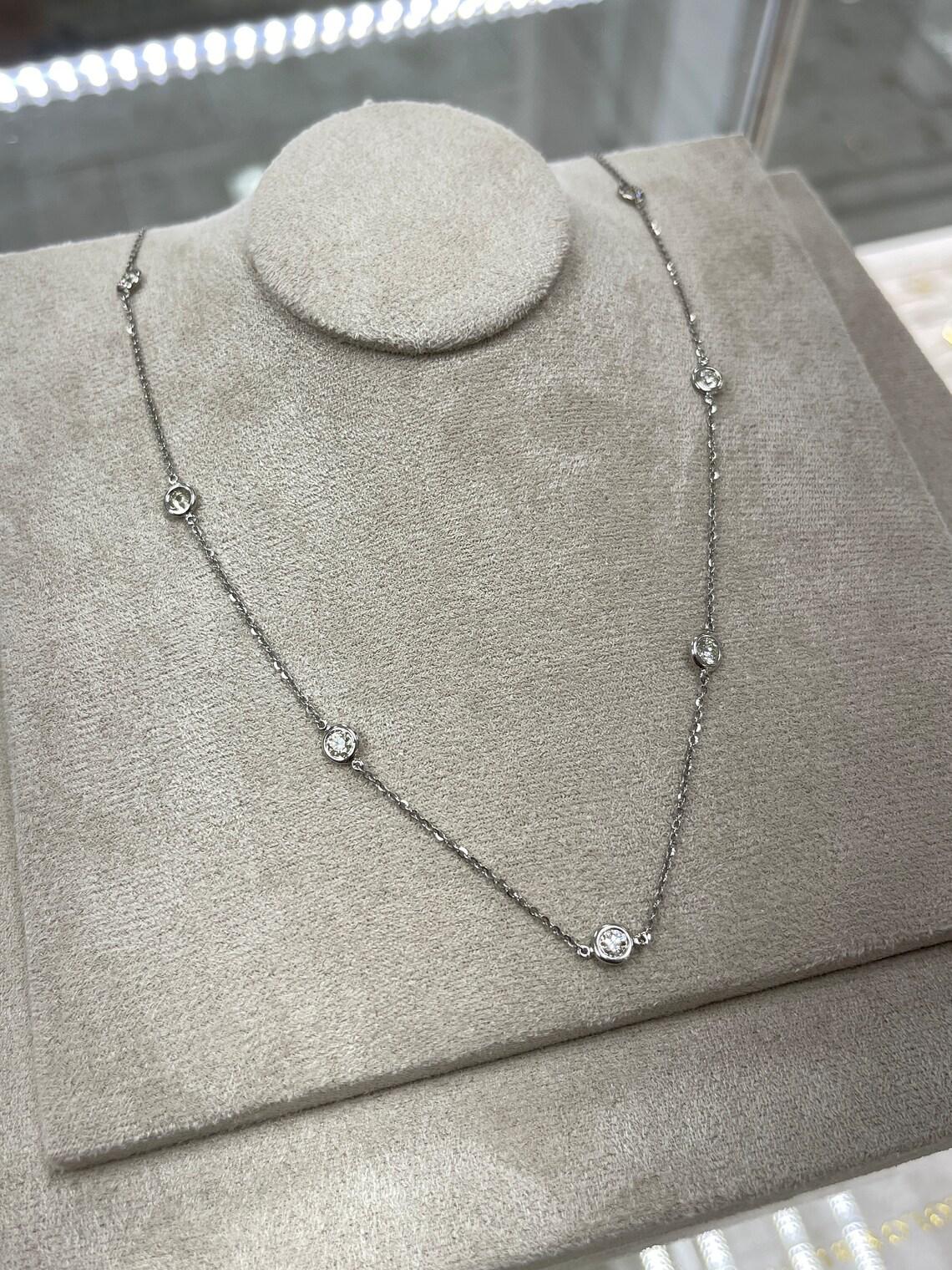 Modern 1.90tcw 14K Round Cut Diamond by The Yard Chain Necklace White Gold Layering For Sale