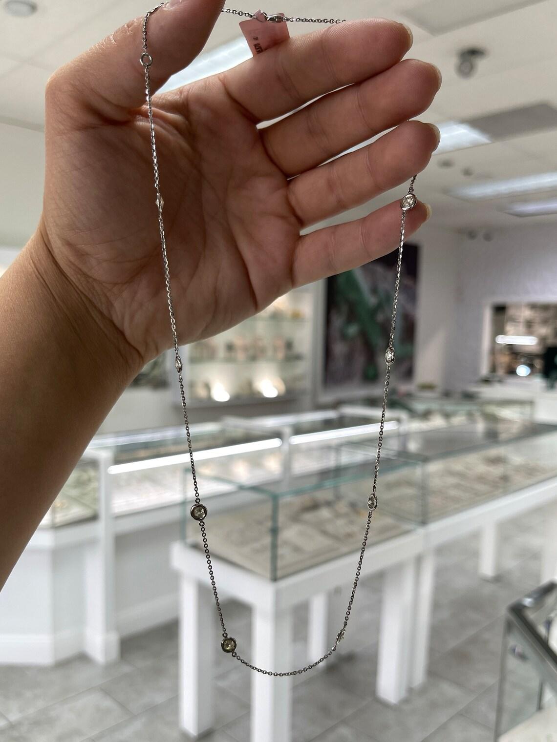 1.90tcw 14K Round Cut Diamond by The Yard Chain Necklace White Gold Layering In New Condition For Sale In Jupiter, FL