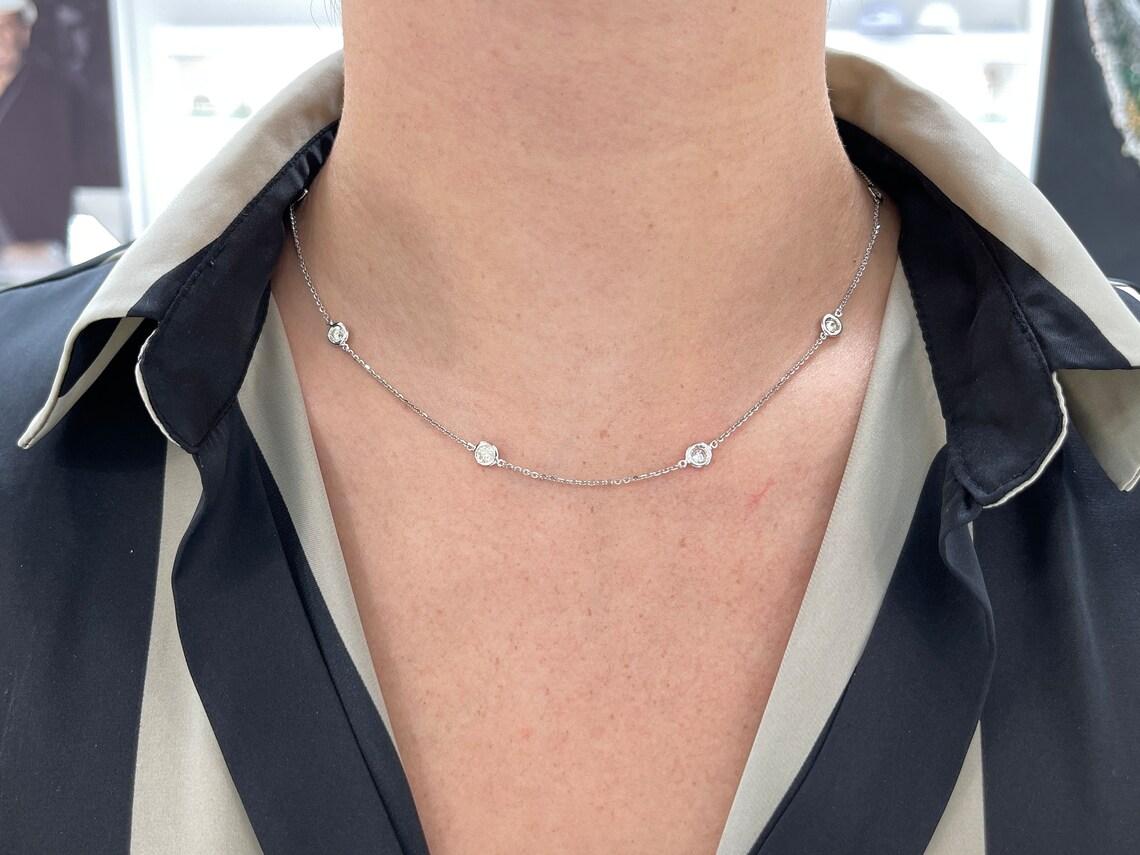 Women's 1.90tcw 14K Round Cut Diamond by The Yard Chain Necklace White Gold Layering For Sale