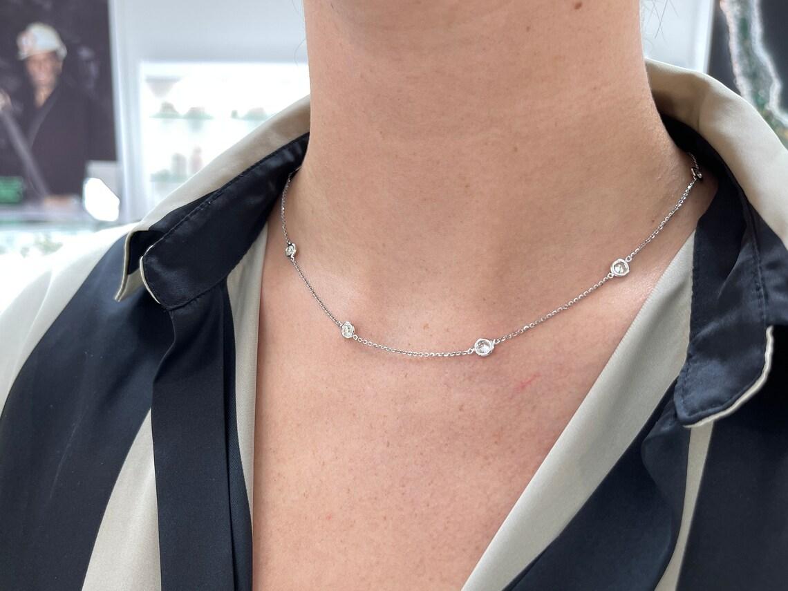 1.90tcw 14K Round Cut Diamond by The Yard Chain Necklace White Gold Layering For Sale 1