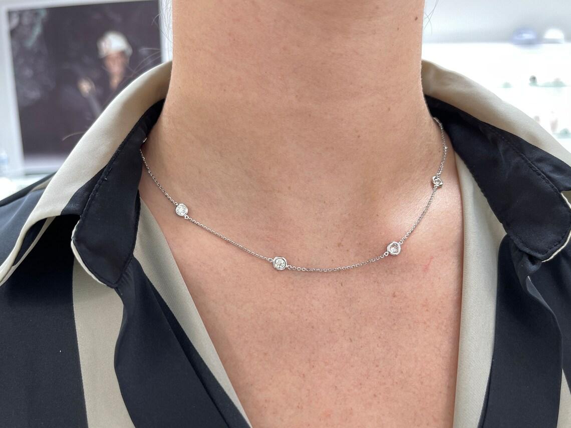 1.90tcw 14K Round Cut Diamond by The Yard Chain Necklace White Gold Layering For Sale 2