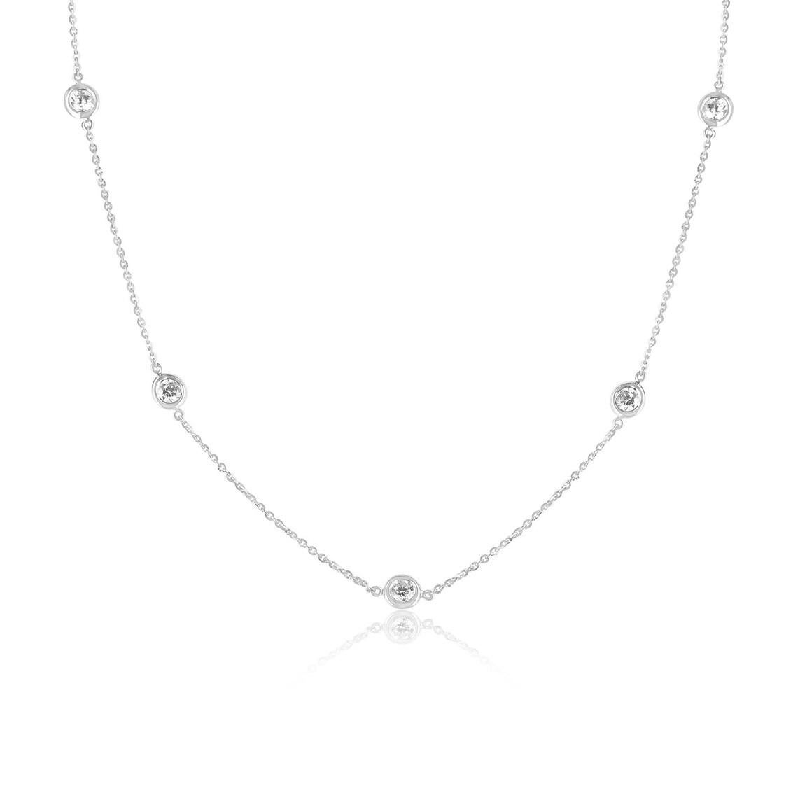 1.90tcw 14K Round Cut Diamond by The Yard Chain Necklace White Gold Layering For Sale