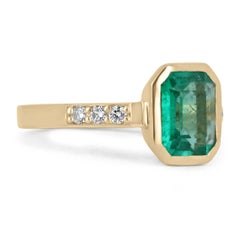 1.90tcw 18K Colombian Emerald-Emerald Cut & Round Diamond Shank Accent Gold Ring