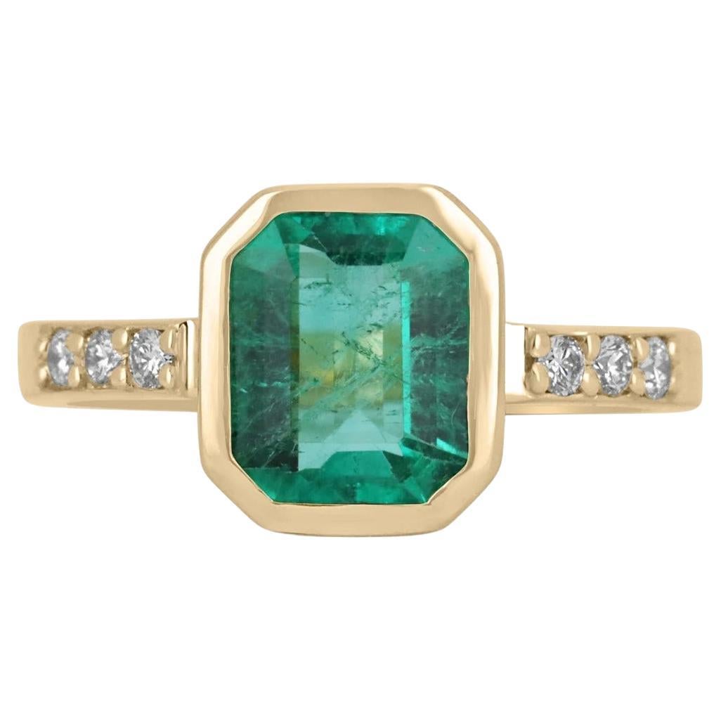 1.90tcw 18K Colombian Emerald-Emerald Cut & Round Diamond Shank Accent Gold Ring