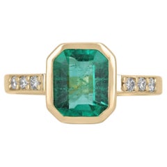 1.90tcw 18K Colombian Emerald-Emerald Cut & Round Diamond Shank Accent Gold Ring