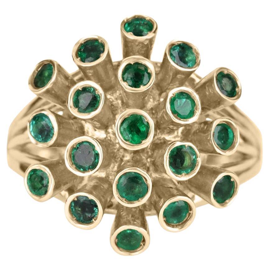 1.90tcw COVID-19 Colombian Emerald Round Cut Emerald Cluster Gold Ring