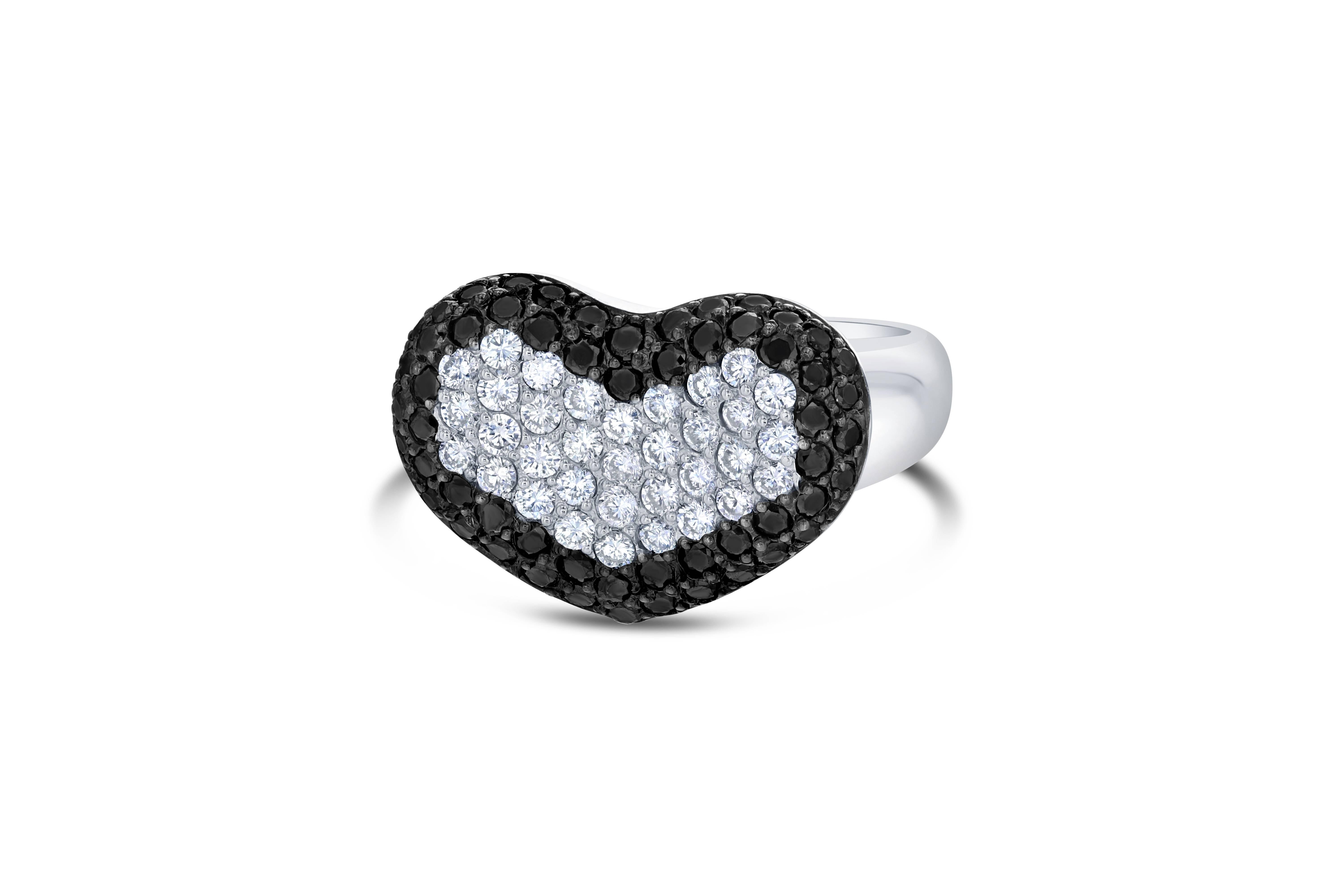 Modern 1.91 Carat Black and White Diamond 14 Karat White Gold Cocktail Ring