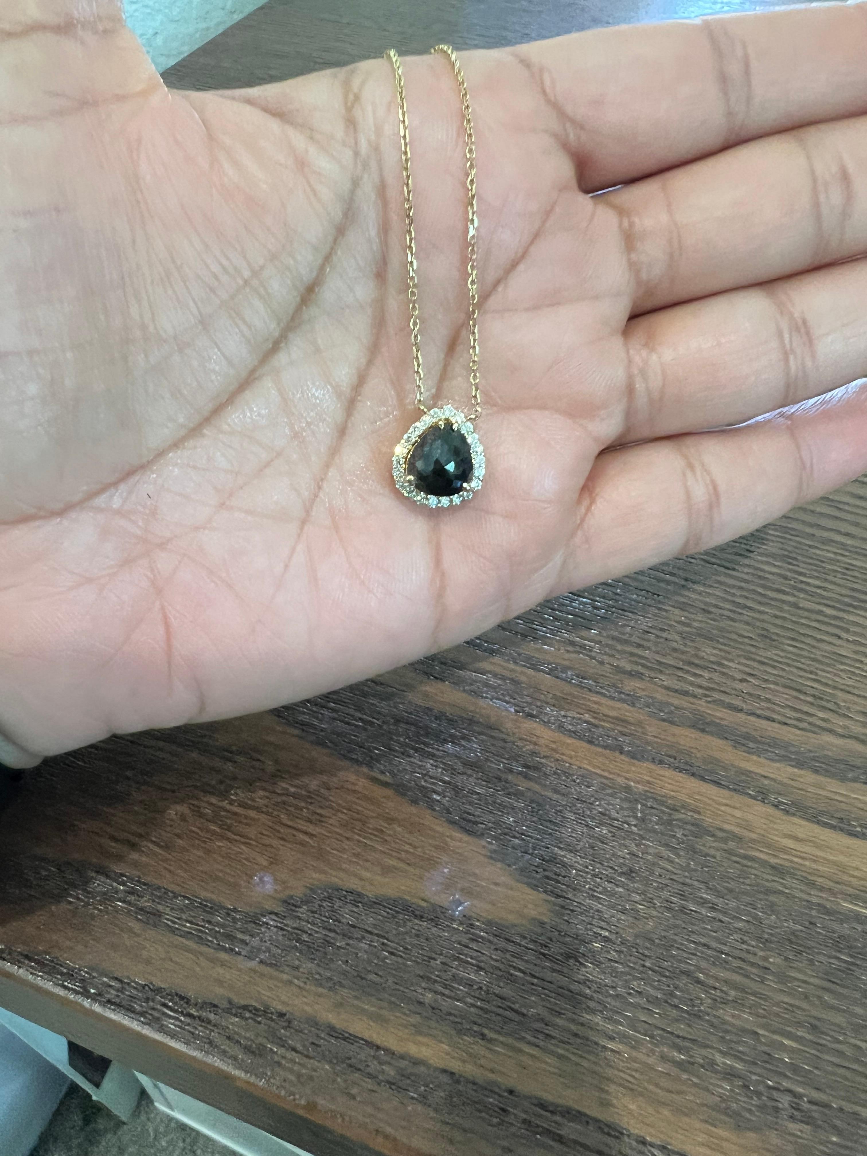 1.91 Carat Black Diamond White Diamond Yellow Gold Chain Necklace In New Condition For Sale In Los Angeles, CA