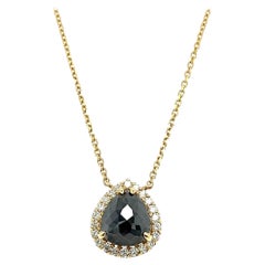 1.91 Carat Black Diamond White Diamond Yellow Gold Chain Necklace