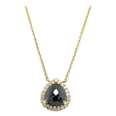 1.91 Carat Black Diamond White Diamond Yellow Gold Chain Necklace