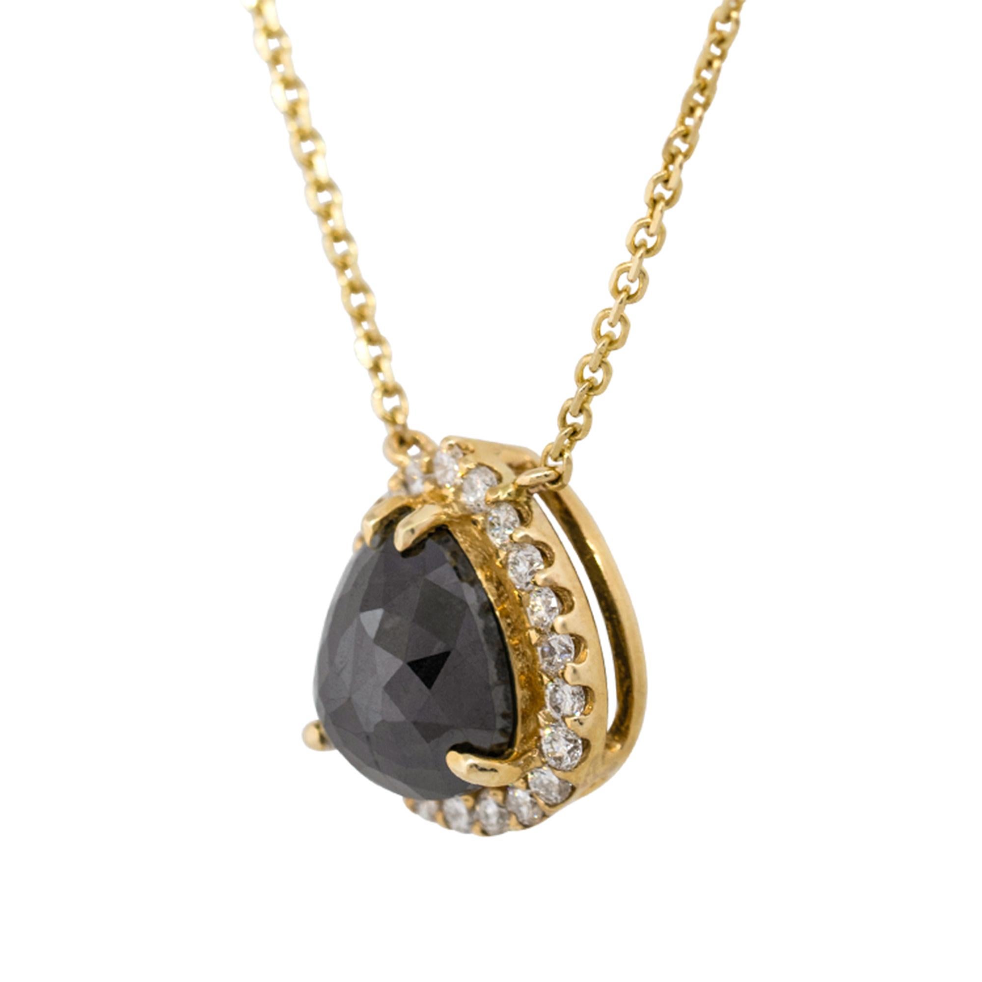 Pear Cut 1.91 Carat Black Pear Diamond Pendant Necklace 14 Karat in Stock