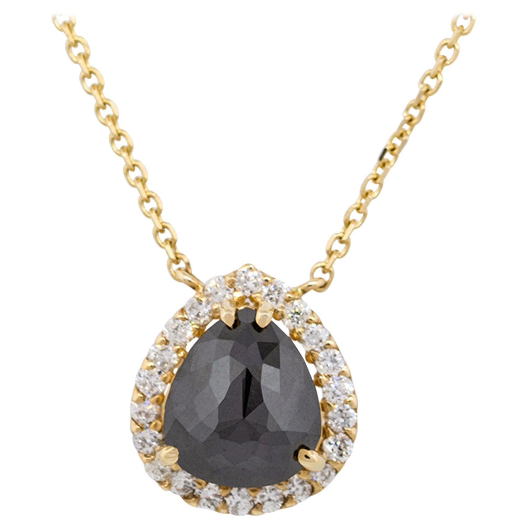 1.91 Carat Black Pear Diamond Pendant Necklace 14 Karat in Stock