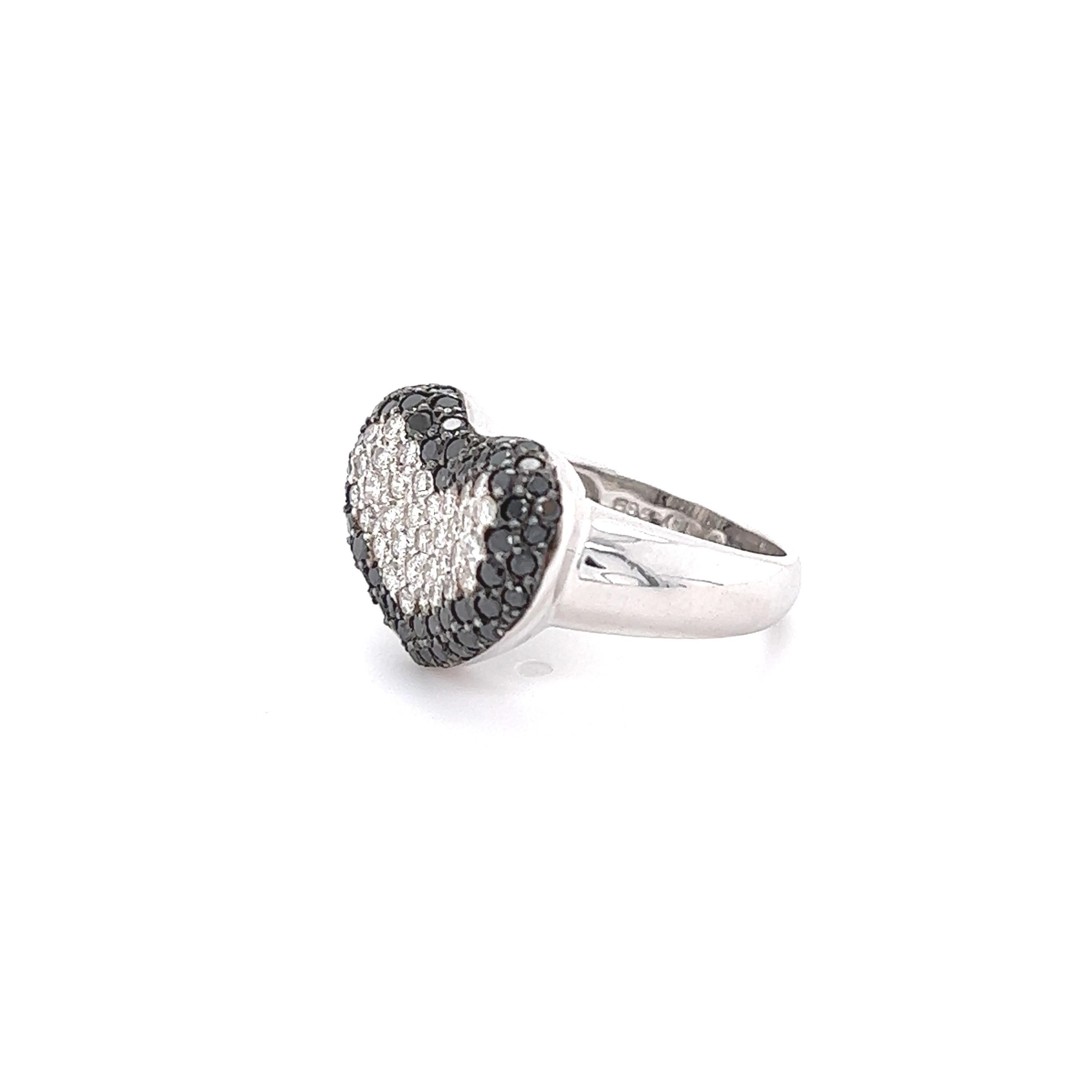 Contemporary 1.91 Carat Black White Diamond White Gold Cocktail Statement Ring For Sale