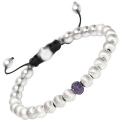Bracciale con perline Macrame in acciaio inox con zaffiro blu da 1,91 carati