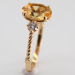 Bague cocktail en or jaune 18 carats de 1,91 carat de citrine et de diamant faite à la main