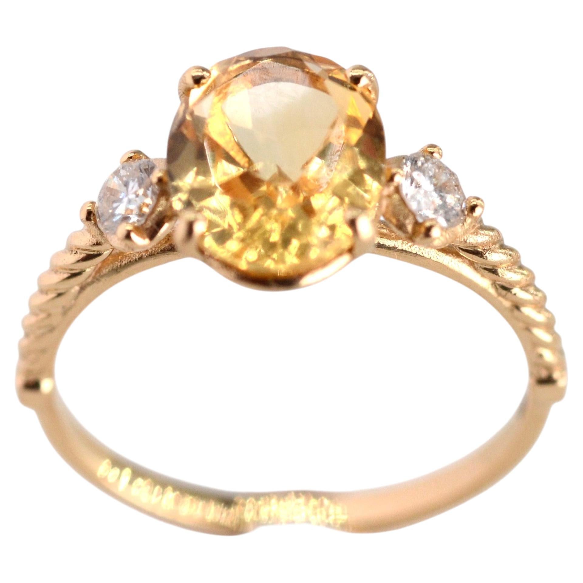 1.91 Carat Citrine and Diamond 18k Yellow Gold Handmade Cocktail Ring