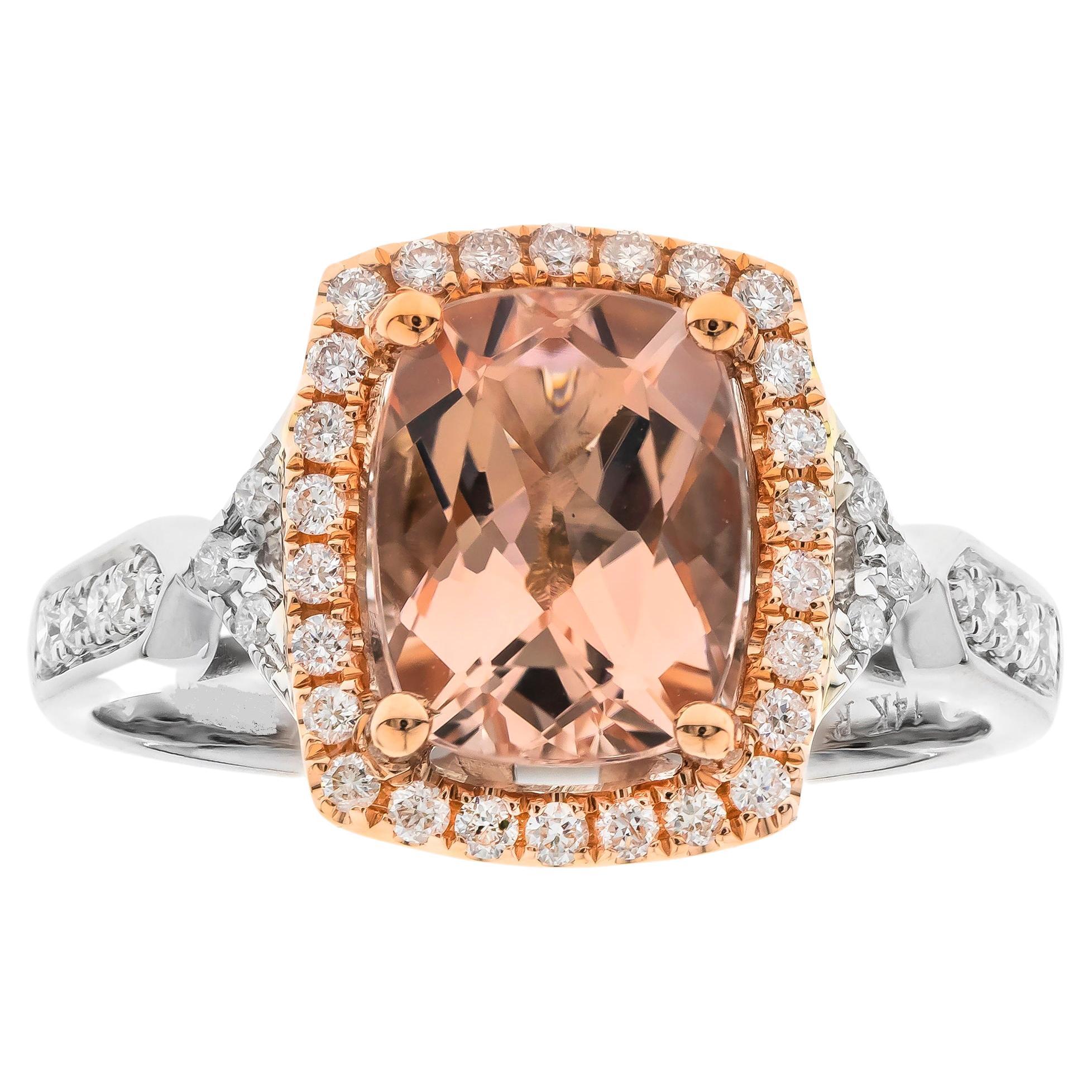 1.91 Carat Cushion-Cut Morganite Diamond Accents 14K White Gold Ring For Sale