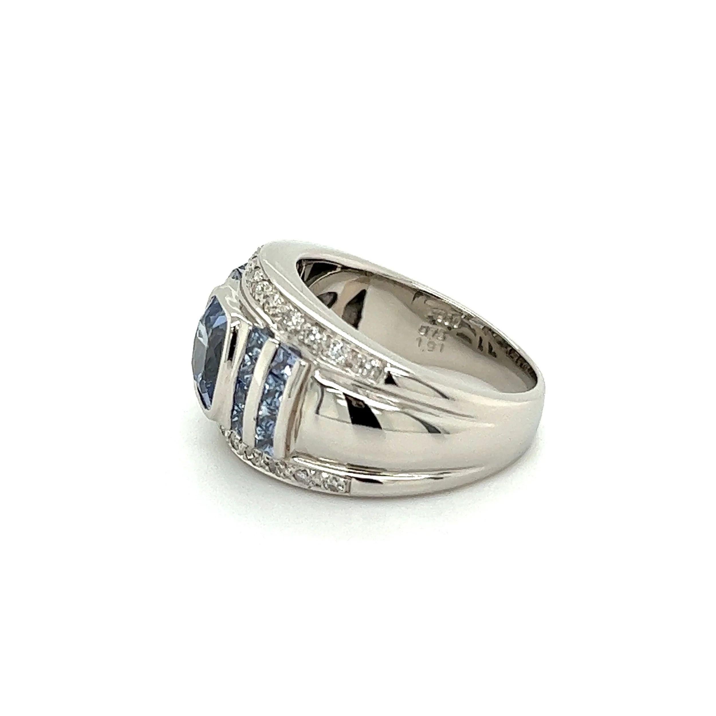 Women's 1.91 Carat Cushion Sapphire Diamond Platinum Dome Band Ring Estate Fine Jewelry For Sale