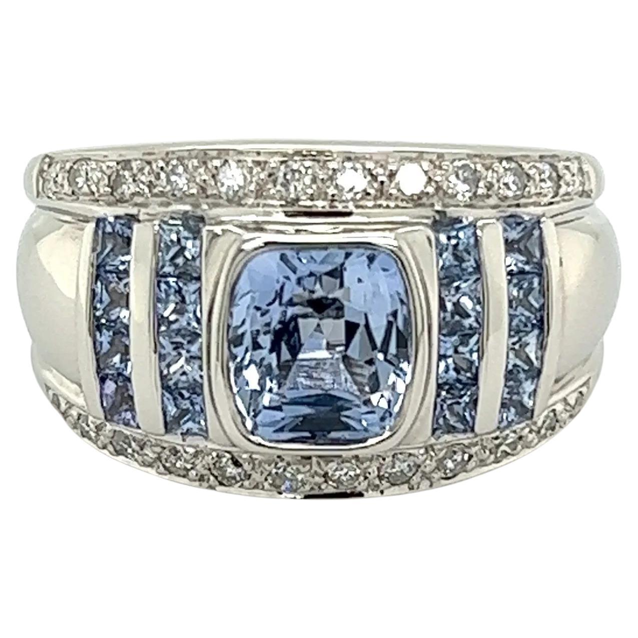 1.91 Carat Cushion Sapphire Diamond Platinum Dome Band Ring Estate Fine Jewelry
