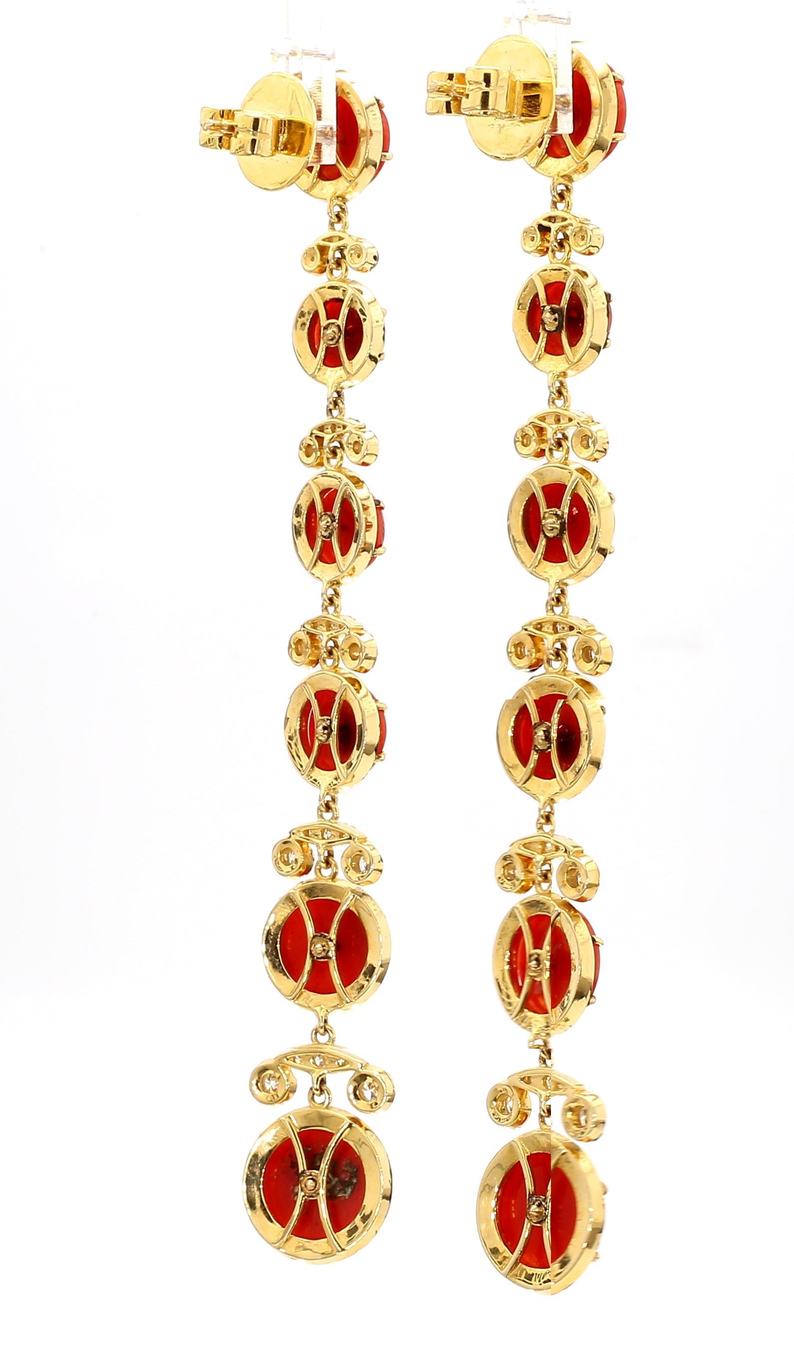 da uomo o donna Orecchini a goccia in oro 14K con diamante e corallo da 1,91 carati in vendita
