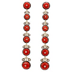 1,91 Karat Diamant und Koralle 14K Gold Tropfenohrringe