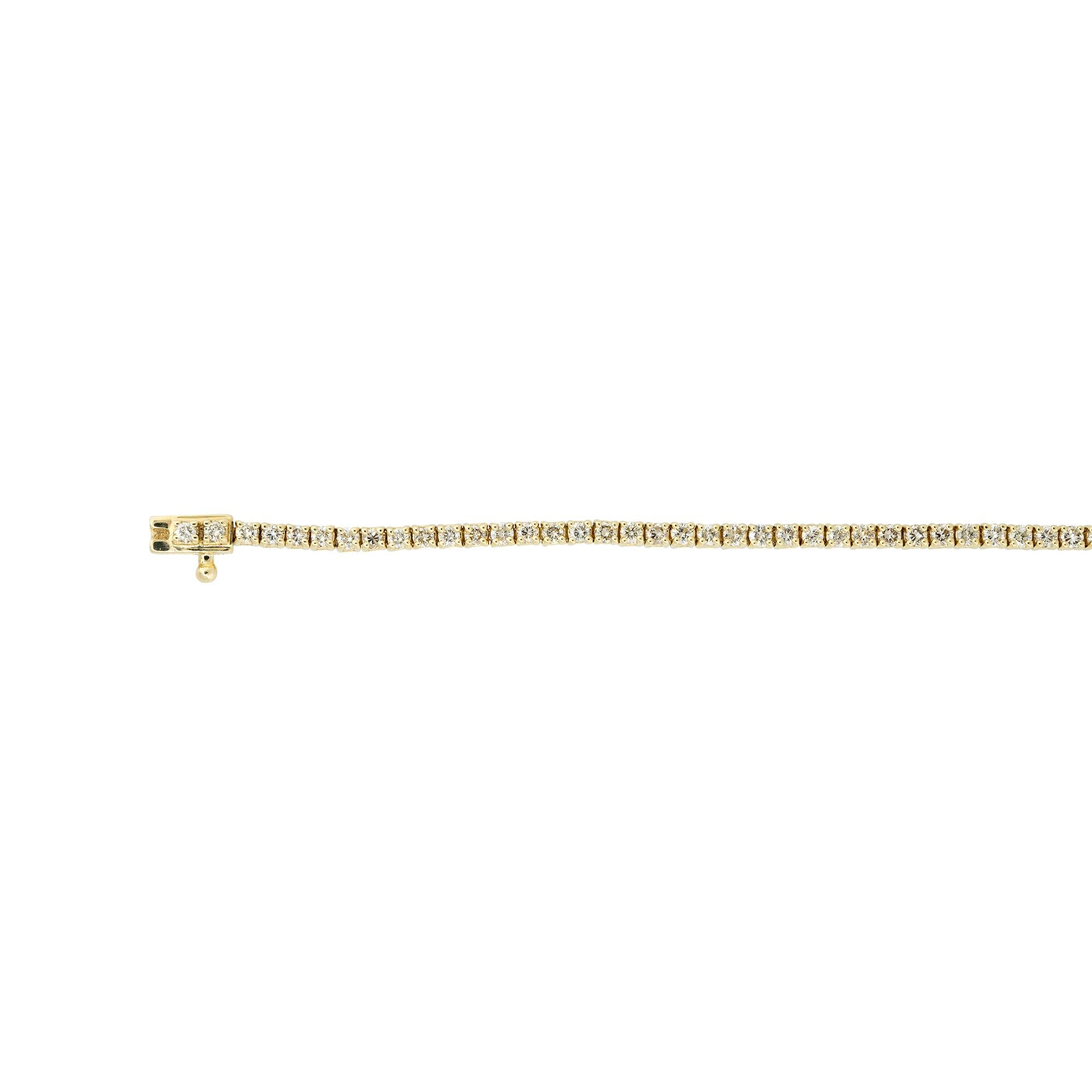 Bracelet tennis en or jaune 14k avec 1,91ctw de diamants

MATERIAL : Or jaune 14k
Détails des diamants : Environ 1,91 ctw de diamants ronds et brillants.
Poids total : 6.3g (4.1dwt) 
Taille : 7