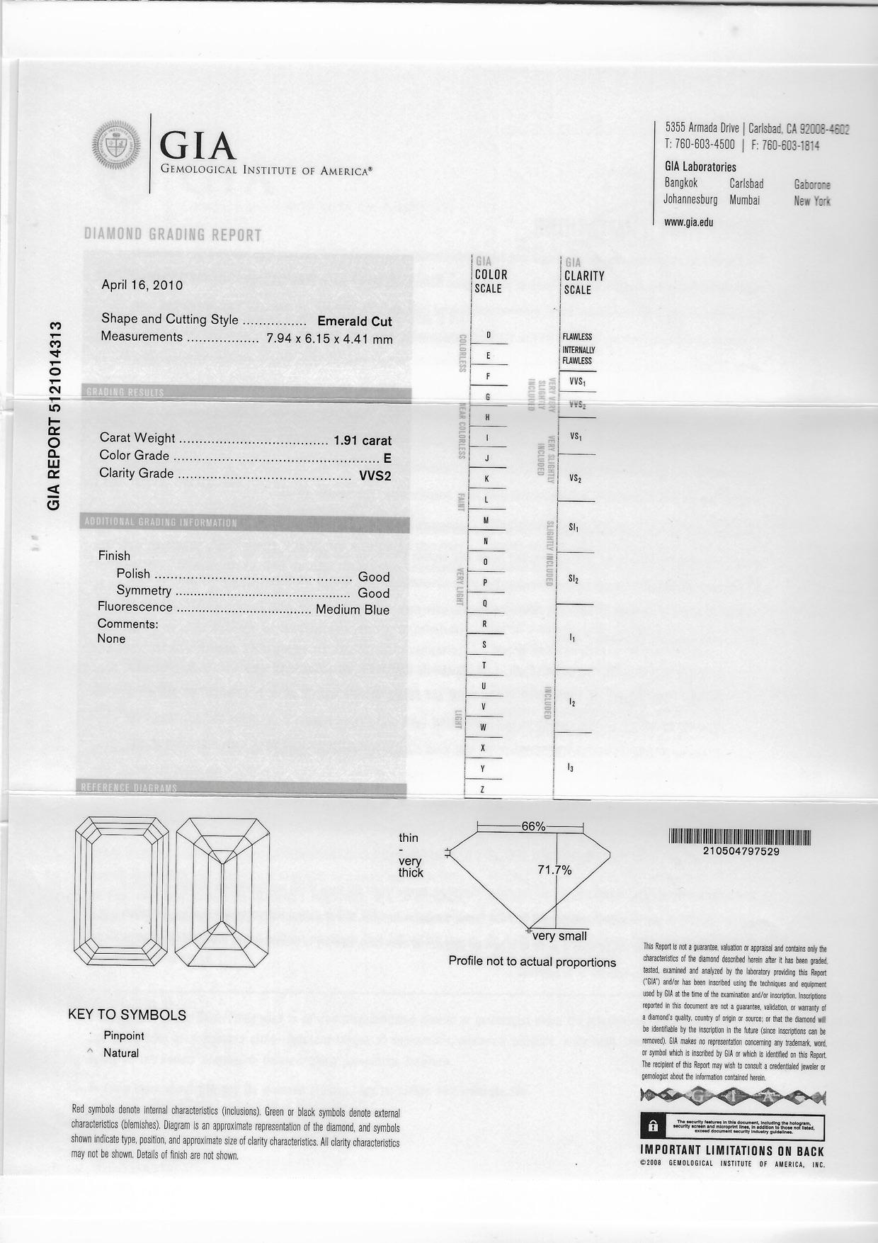 1.91 Carat E VVS2 GIA Certified Emerald Cut Diamond Ring 4
