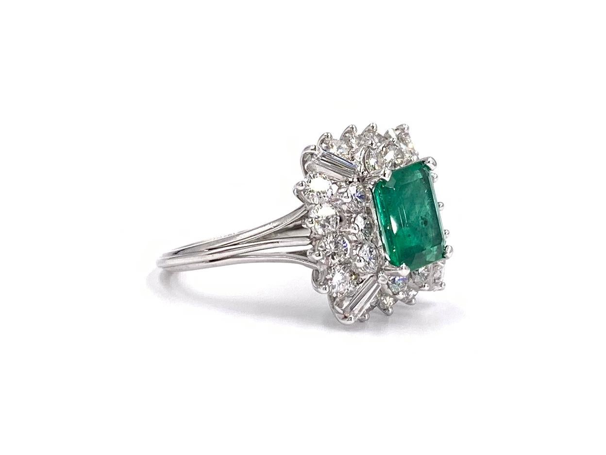 1.91 Carat Emerald and Diamond Platinum Cocktail Ring For Sale 4