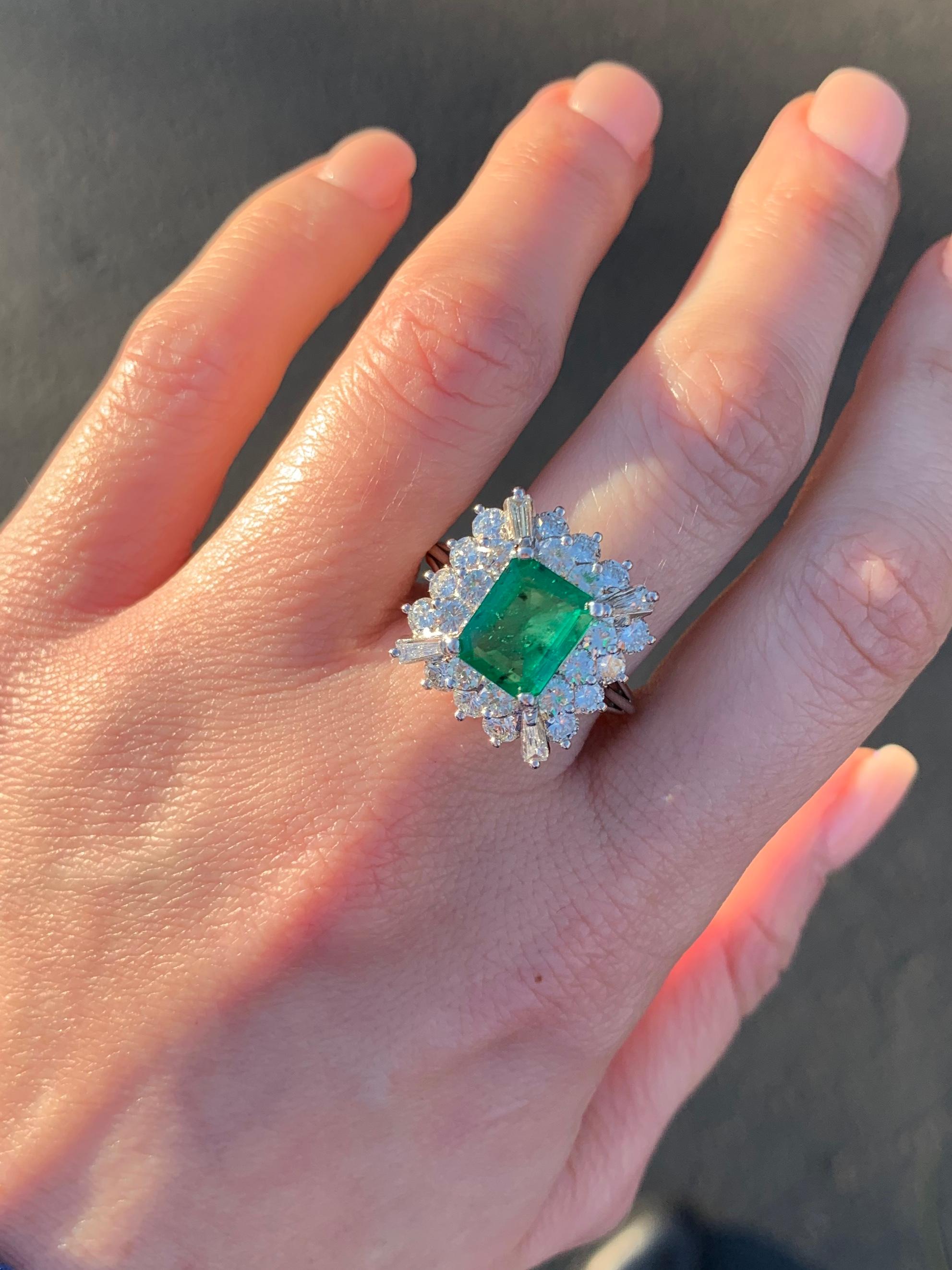 1.91 Carat Emerald and Diamond Platinum Cocktail Ring In Good Condition For Sale In Pikesville, MD
