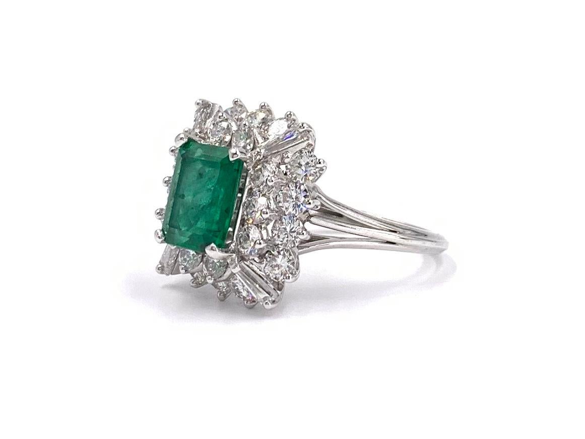 1.91 Carat Emerald and Diamond Platinum Cocktail Ring For Sale 2