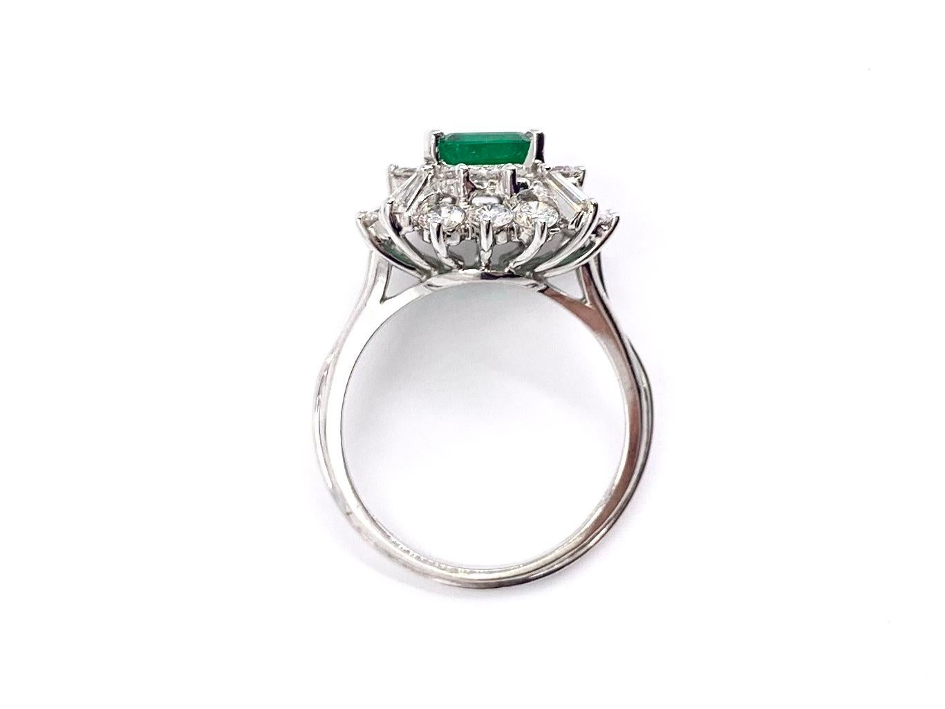 1.91 Carat Emerald and Diamond Platinum Cocktail Ring For Sale 3