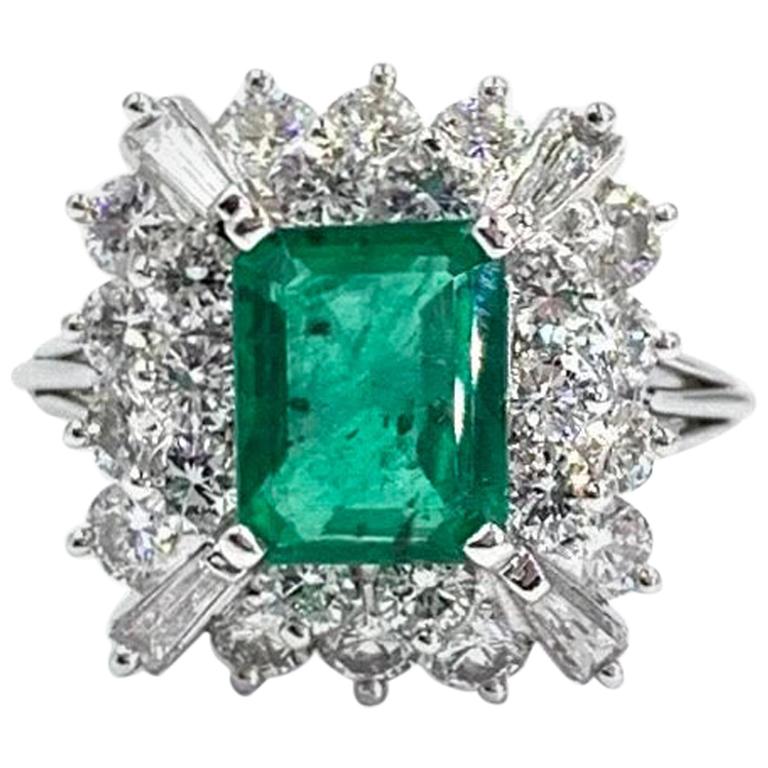 1.91 Carat Emerald and Diamond Platinum Cocktail Ring For Sale