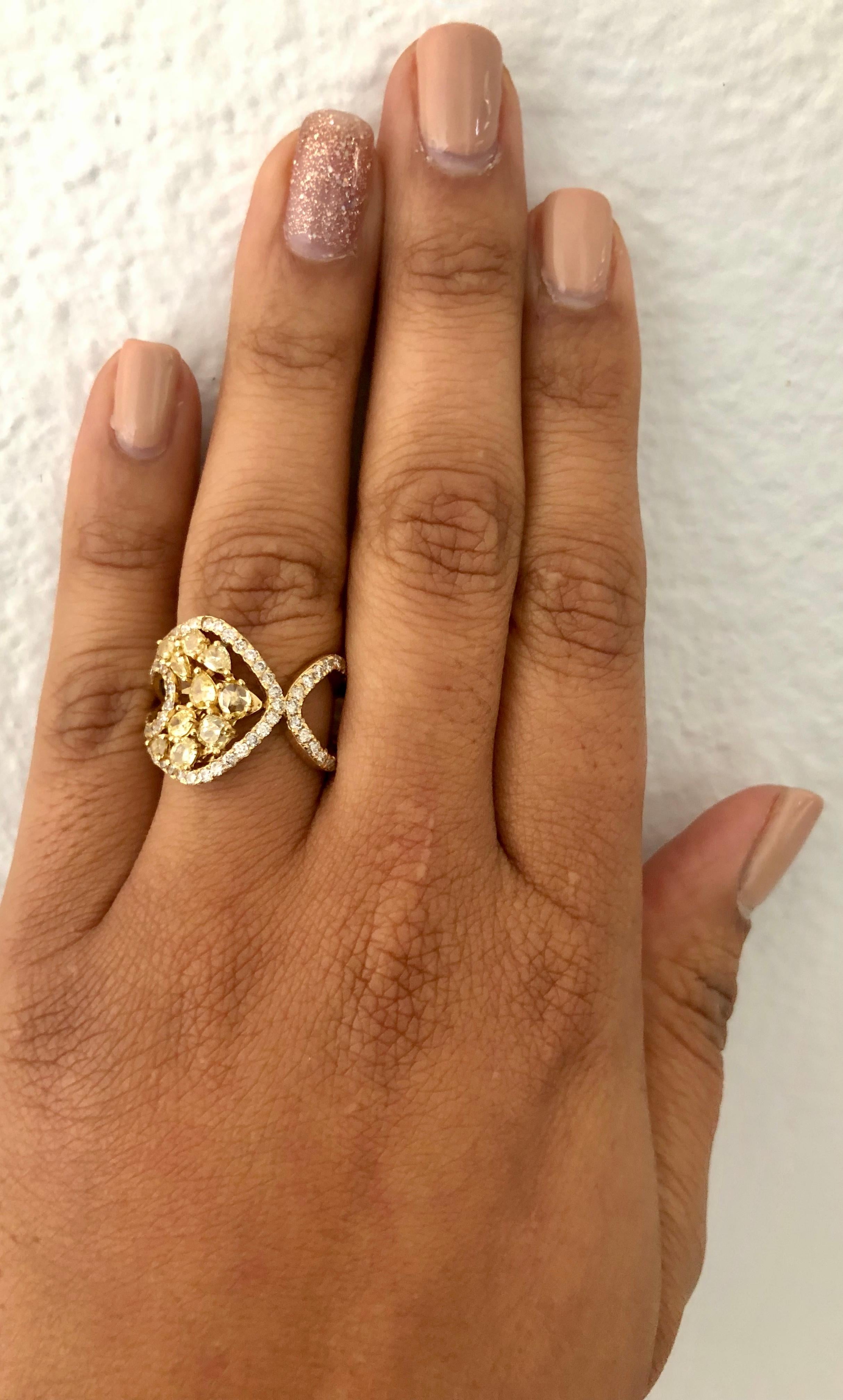 1.91 Carat Fancy Yellow Diamond Cocktail Ring 18 Karat Yellow Gold In New Condition For Sale In Los Angeles, CA