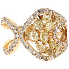 1.91 Carat Fancy Yellow Diamond Cocktail Ring 18 Karat Yellow Gold