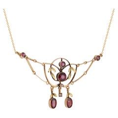 1.91 Carat Garnet Diamond Tri-Color Gold Pendant Necklace