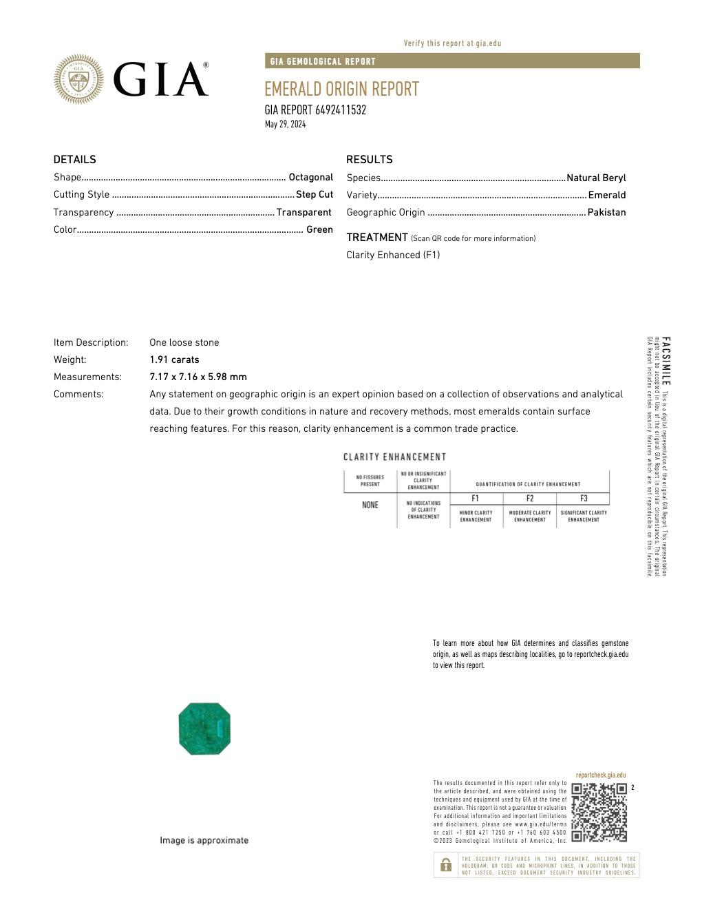 Ottagono Smeraldo verde Swat da 1,91 carati certificato GIA  - Gemma sfusa di smeraldo Nature in vendita
