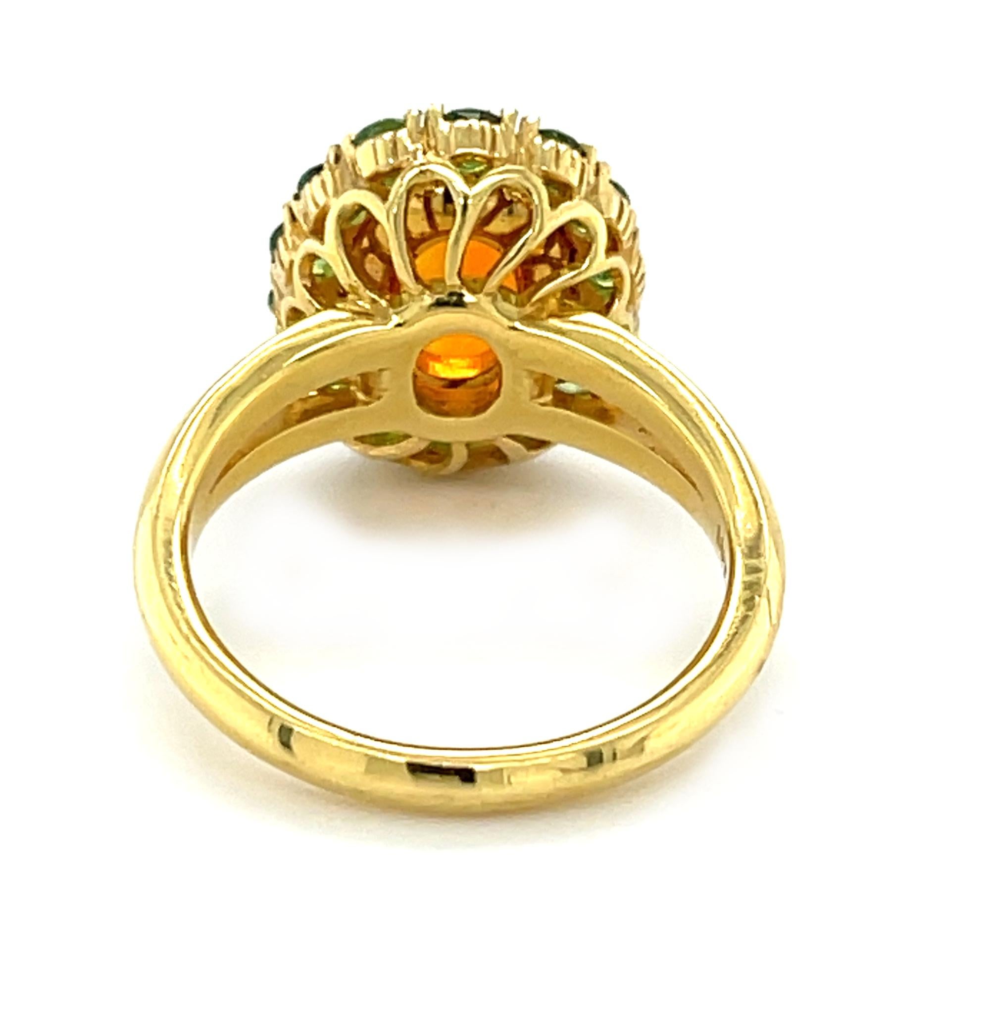 Artisan 1.91 Carat Golden Opal and Tsavorite Garnet Cocktail Ring in Yellow Gold For Sale