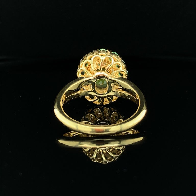 1.91 Carat Golden Opal & Tsavorite Garnet, Yellow Gold Cluster Cocktail Ring For Sale 6