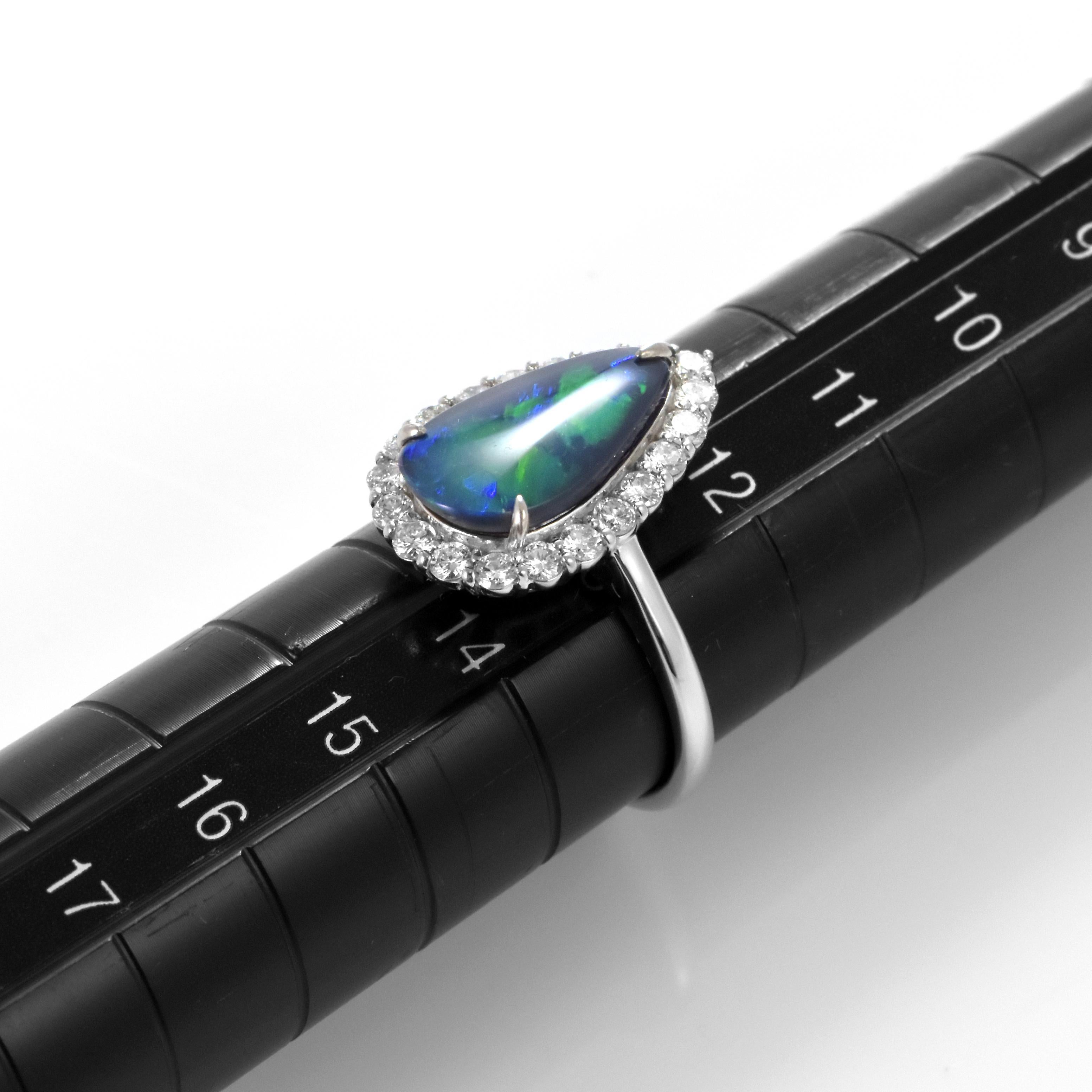 1.91 Carat Natural Australian Black Opal and Diamond Ring Made in Platinum For Sale 4
