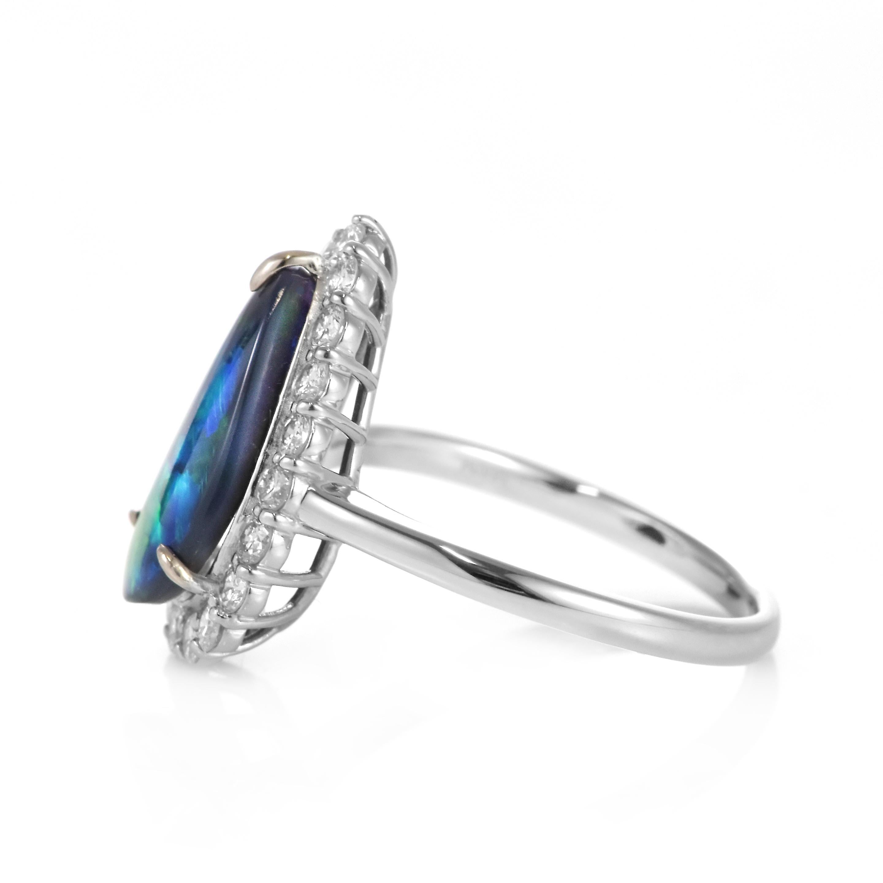 1.91 Carat Natural Australian Black Opal and Diamond Ring Made in Platinum For Sale 5